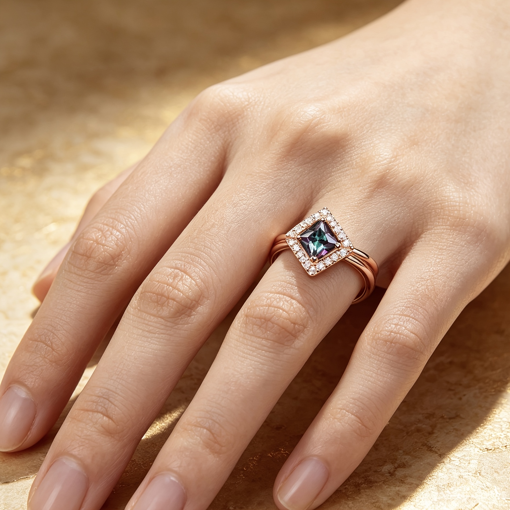 Princess Square Dazzling Zirconium Couple Engagement Ring